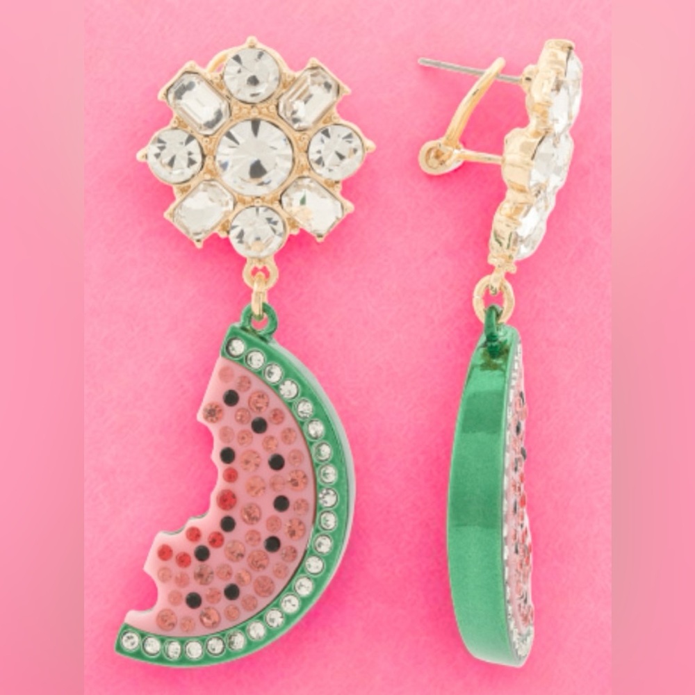 Betsey Johnson Watermelon Slice Crystal Sparkle Earrings